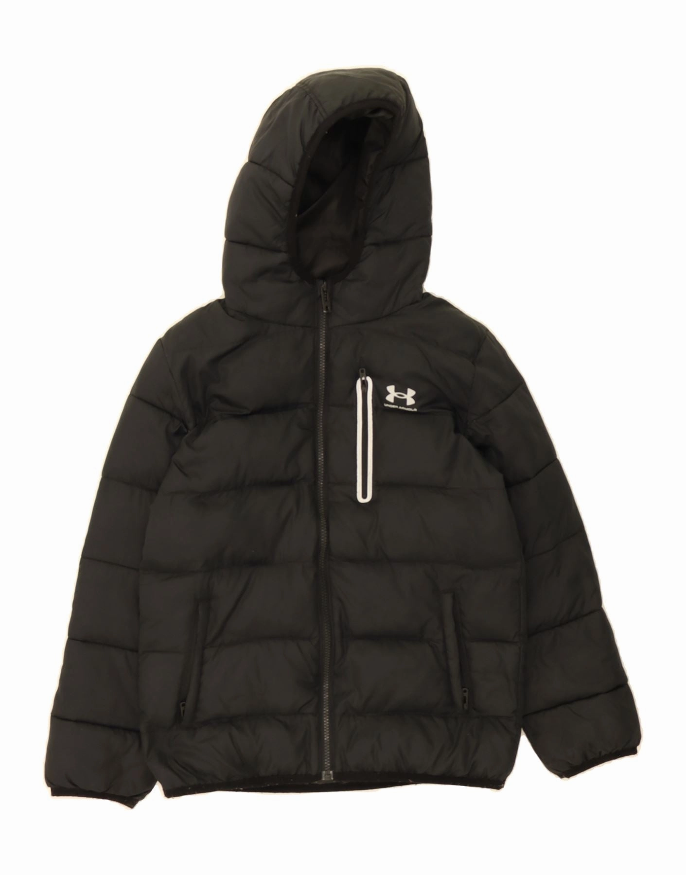 Windproof Technology UNDER ARMOUR Boys Hooded Padded Jacket 10-11 Years Black Polyester