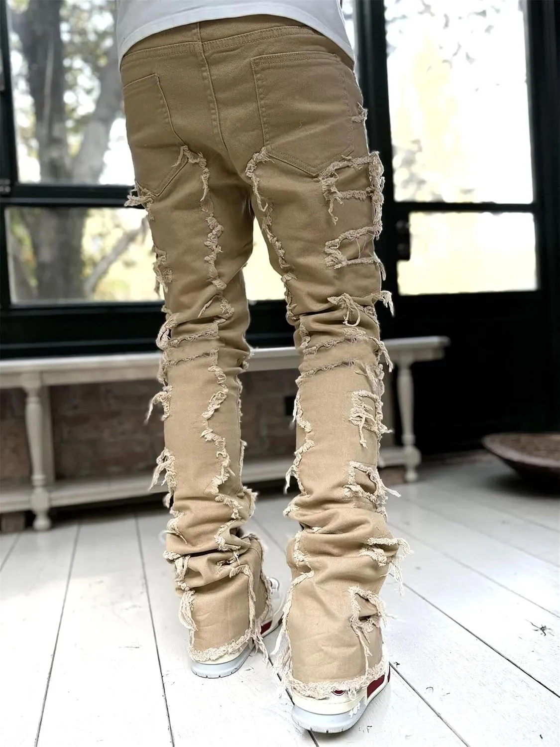 Straight Fit Jeans for Men Slim Fit Stretch Jeans Fashion Comfort Waist Cargo Patch Denim Pants