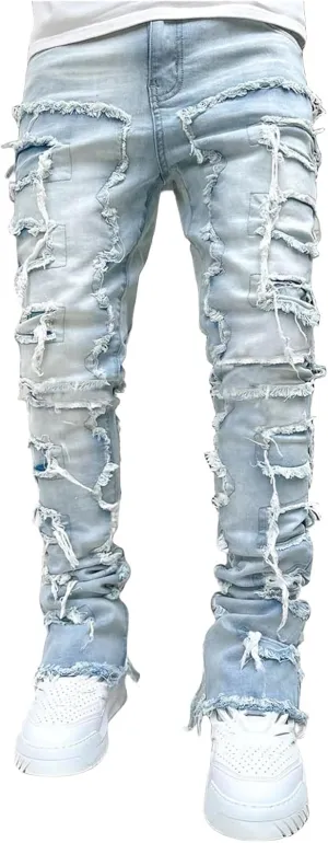 Straight Fit Jeans for Men Slim Fit Stretch Jeans Fashion Comfort Waist Cargo Patch Denim Pants