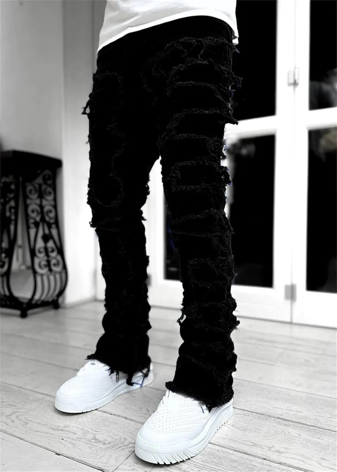 Straight Fit Jeans for Men Slim Fit Stretch Jeans Fashion Comfort Waist Cargo Patch Denim Pants