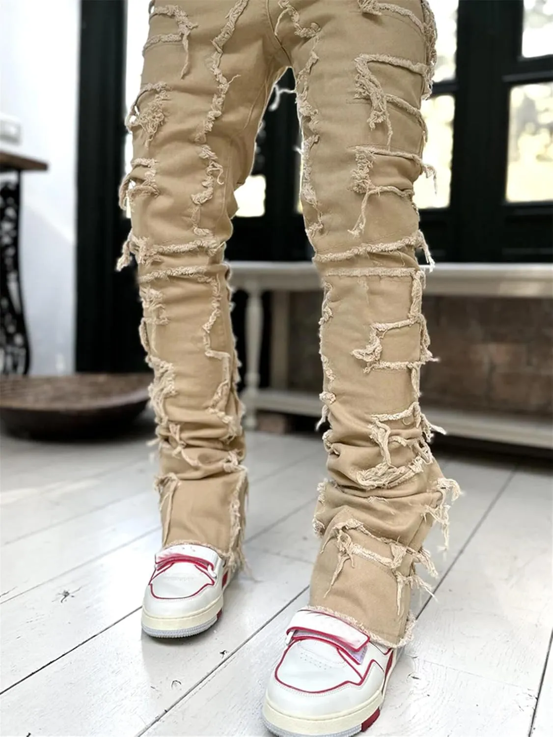 Straight Fit Jeans for Men Slim Fit Stretch Jeans Fashion Comfort Waist Cargo Patch Denim Pants