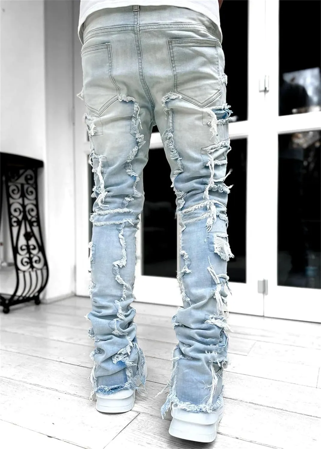 Straight Fit Jeans for Men Slim Fit Stretch Jeans Fashion Comfort Waist Cargo Patch Denim Pants