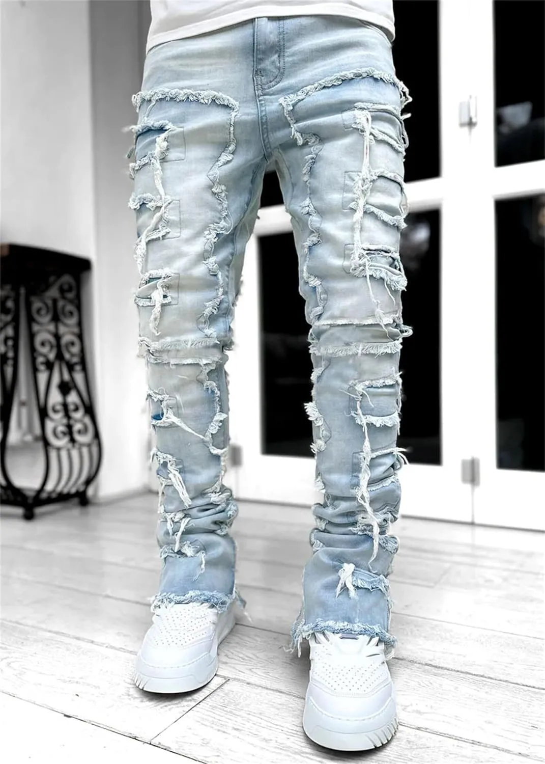 Straight Fit Jeans for Men Slim Fit Stretch Jeans Fashion Comfort Waist Cargo Patch Denim Pants