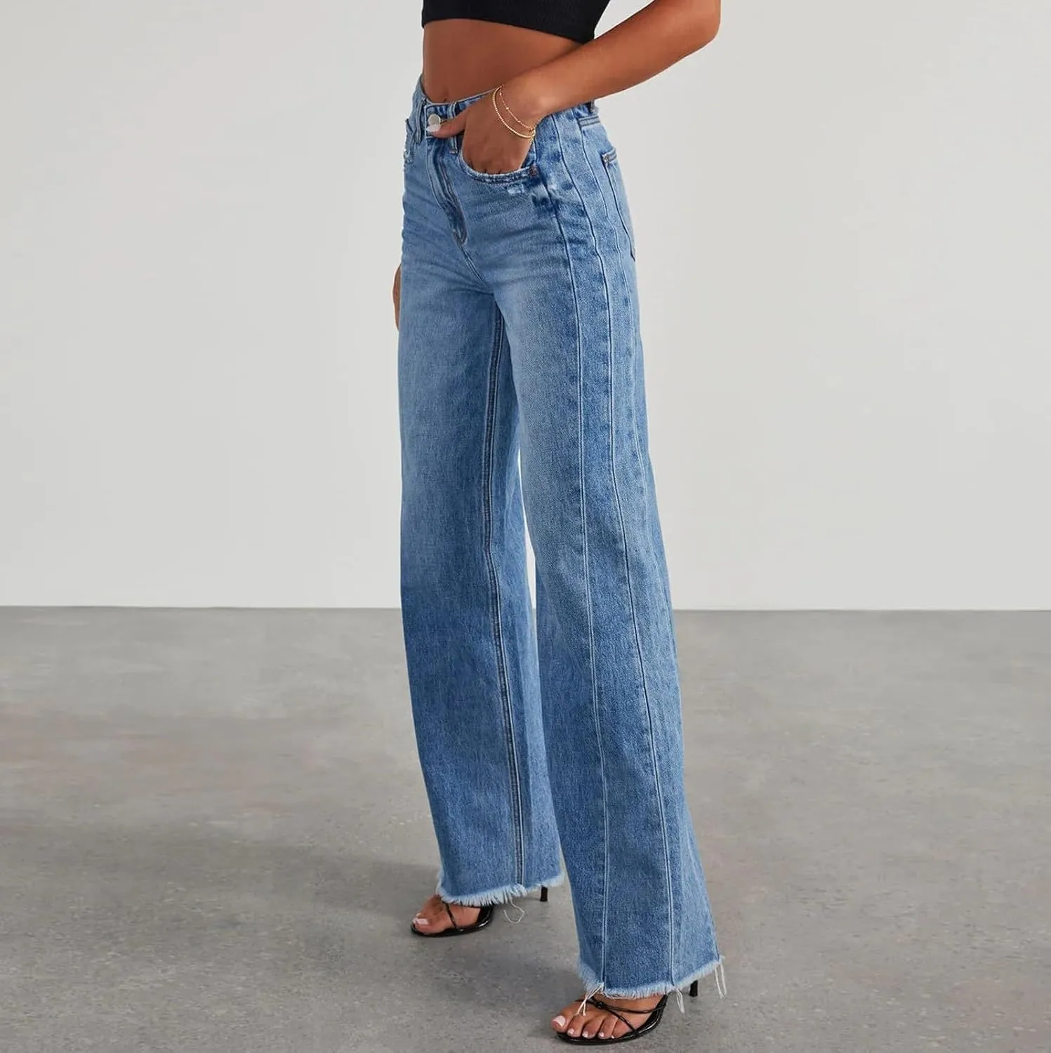 Straight Leg Jeans for Women 2025 Loose Fit Stretchy Tummy Control Jeans Trendy Baggy High Waist Jeans