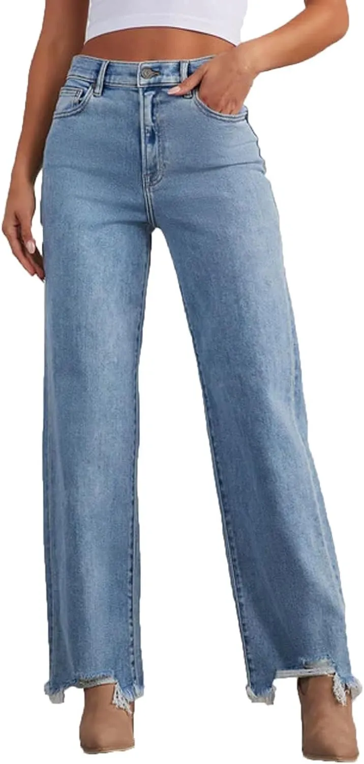 Straight Leg Jeans for Women 2025 Loose Fit Stretchy Tummy Control Jeans Trendy Baggy High Waist Jeans