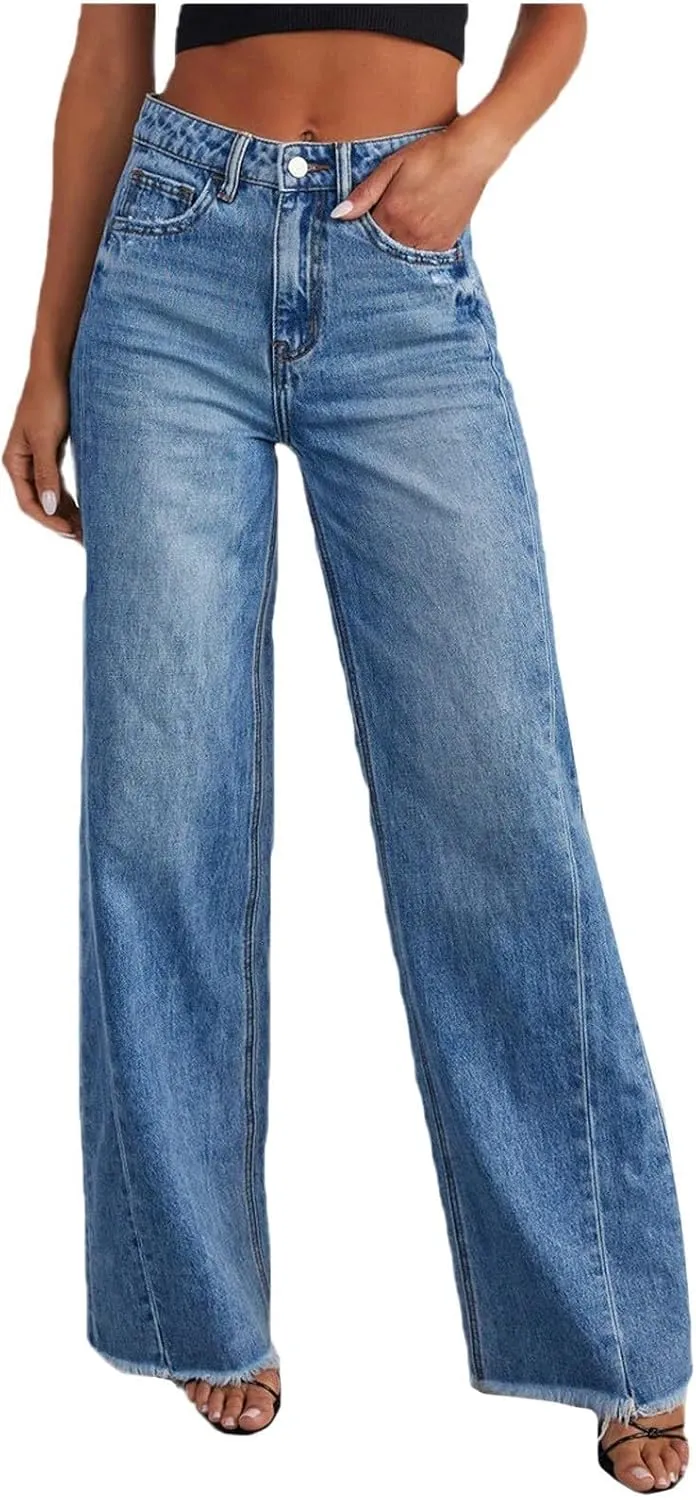 Straight Leg Jeans for Women 2025 Loose Fit Stretchy Tummy Control Jeans Trendy Baggy High Waist Jeans