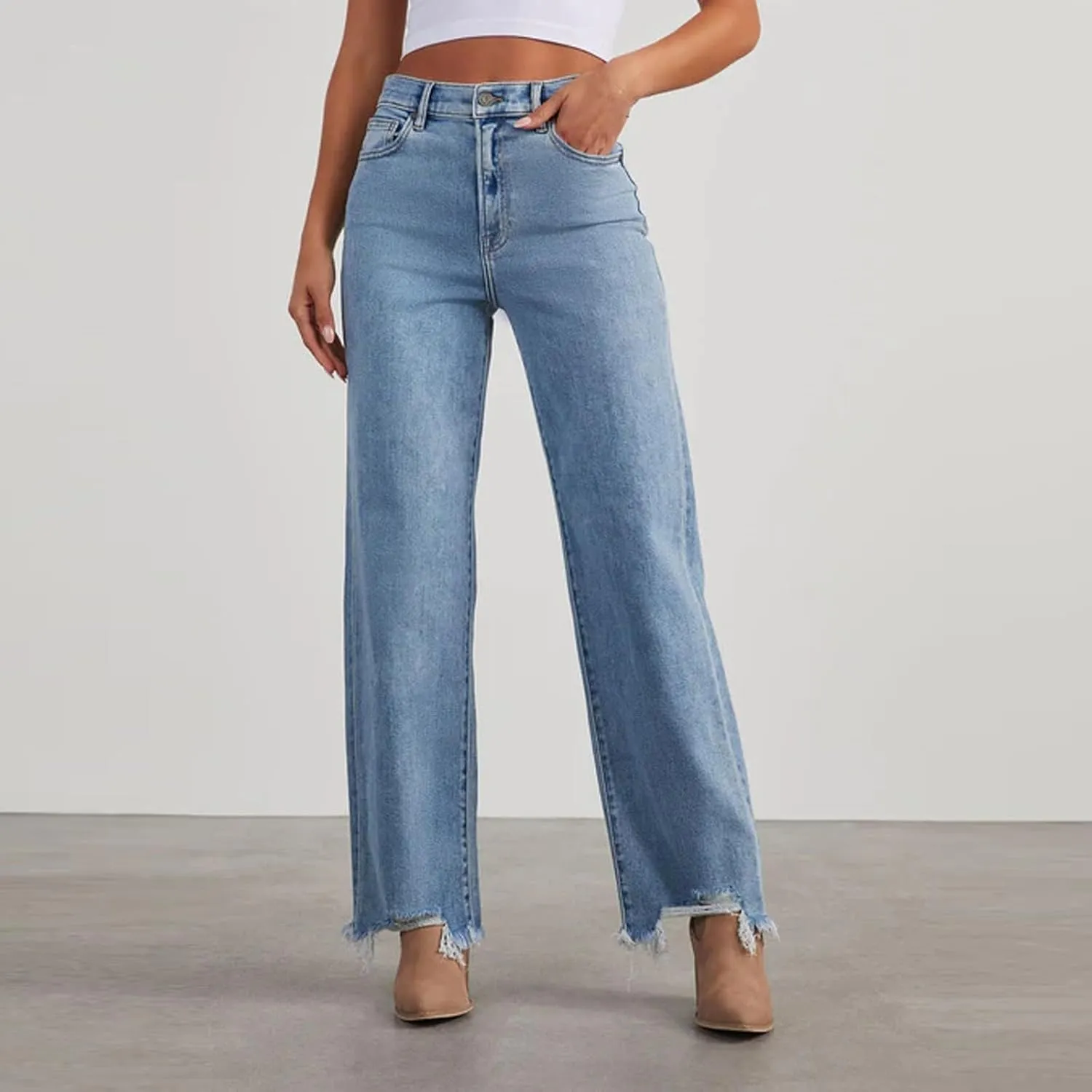 Straight Leg Jeans for Women 2025 Loose Fit Stretchy Tummy Control Jeans Trendy Baggy High Waist Jeans