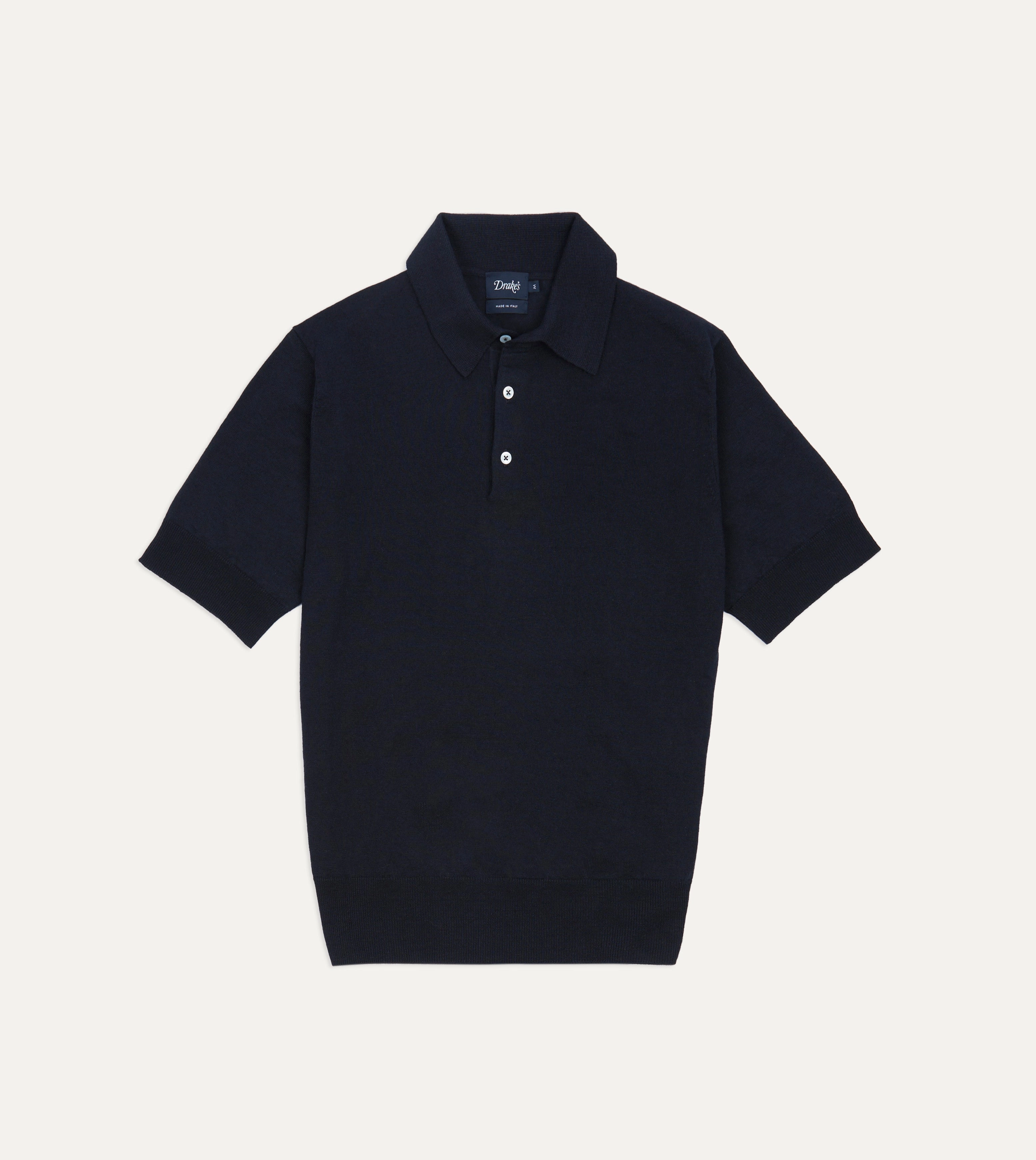 Navy Knitted Linen-Cotton Short-Sleeve Polo Shirt MachineWashable