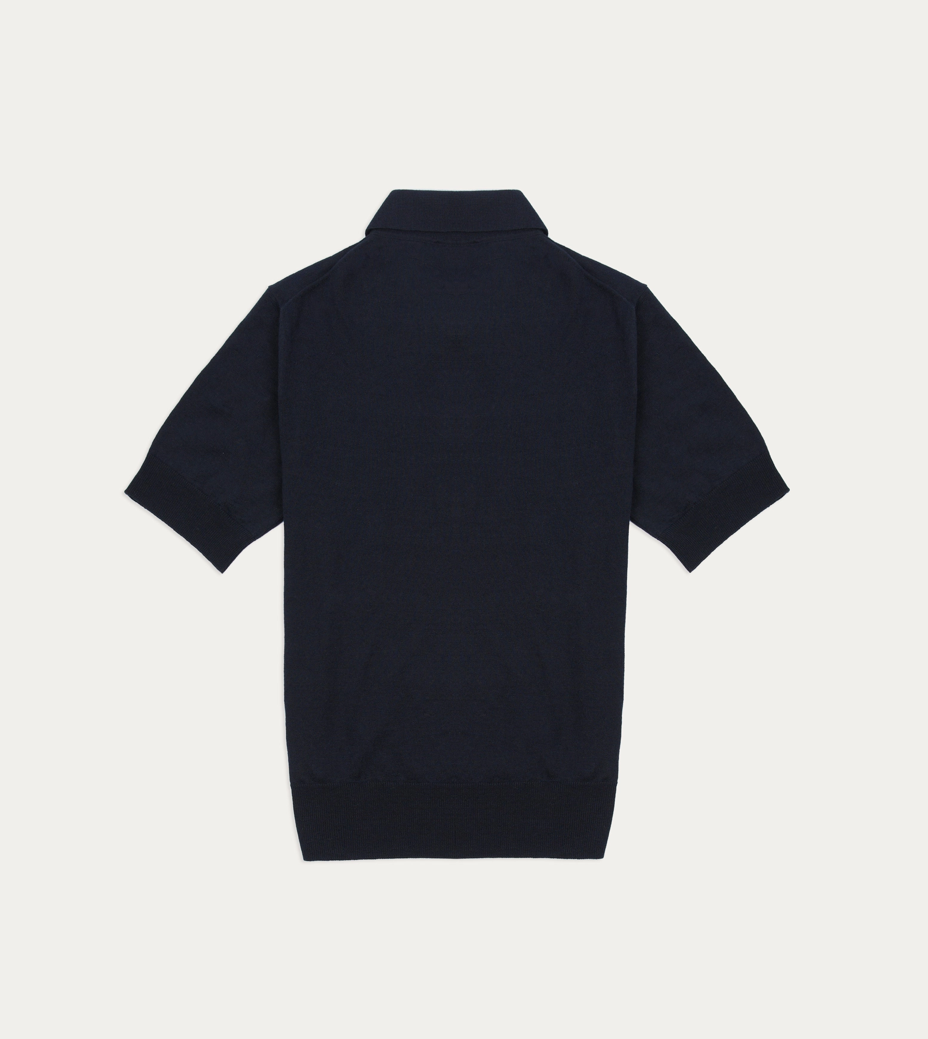 Navy Knitted Linen-Cotton Short-Sleeve Polo Shirt Elastic Edging