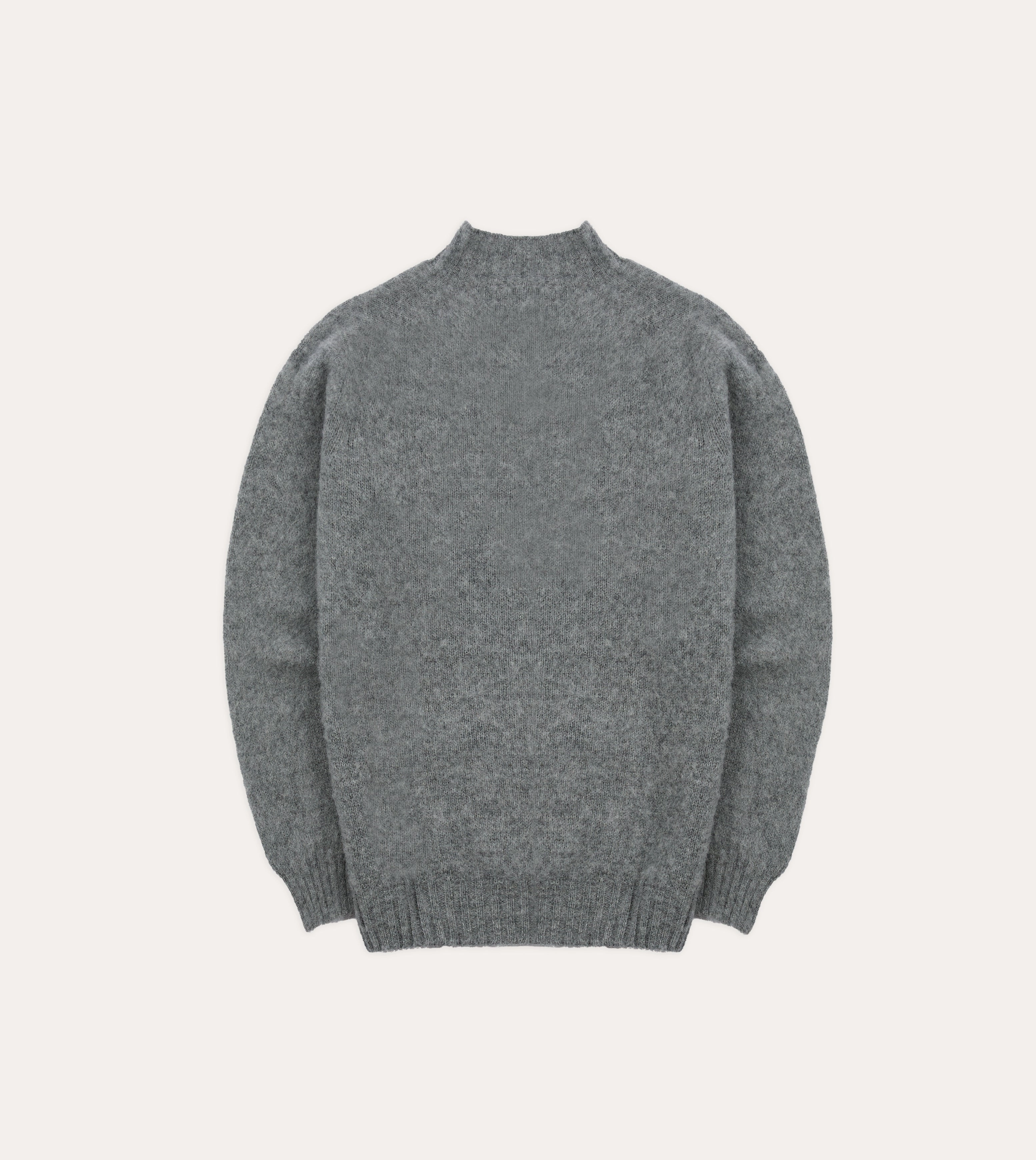 KnitCuff Reinforcements Grey Brushed Shetland Mock Neck Jumper