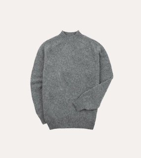 Grey Brushed Shetland Mock Neck Jumper Anti Snag Fabric
