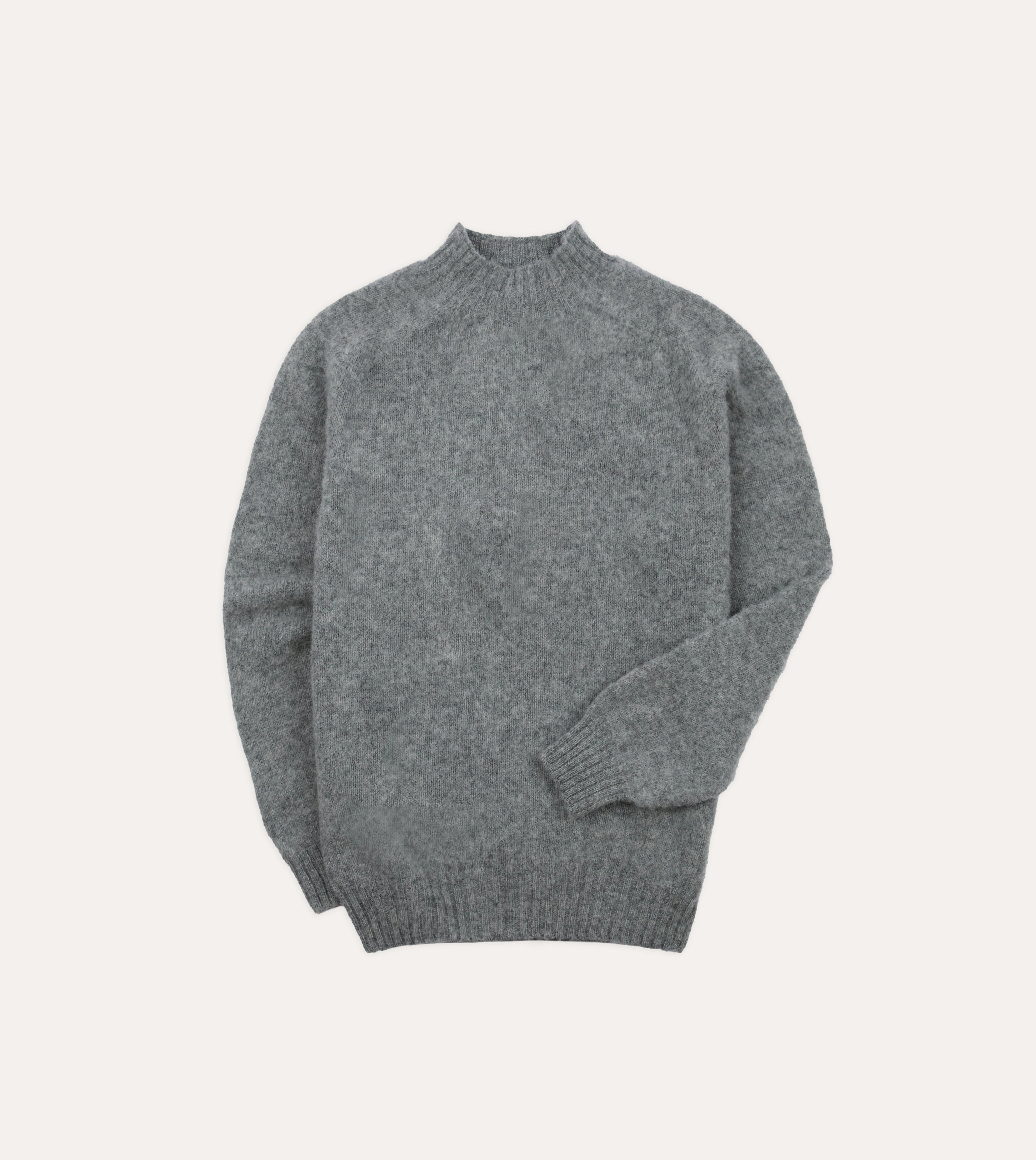Grey Brushed Shetland Mock Neck Jumper Anti Snag Fabric