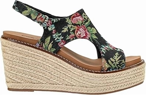 Street Routine Breathable layers Women's Freddie Wedge Sandals In Black Brocade