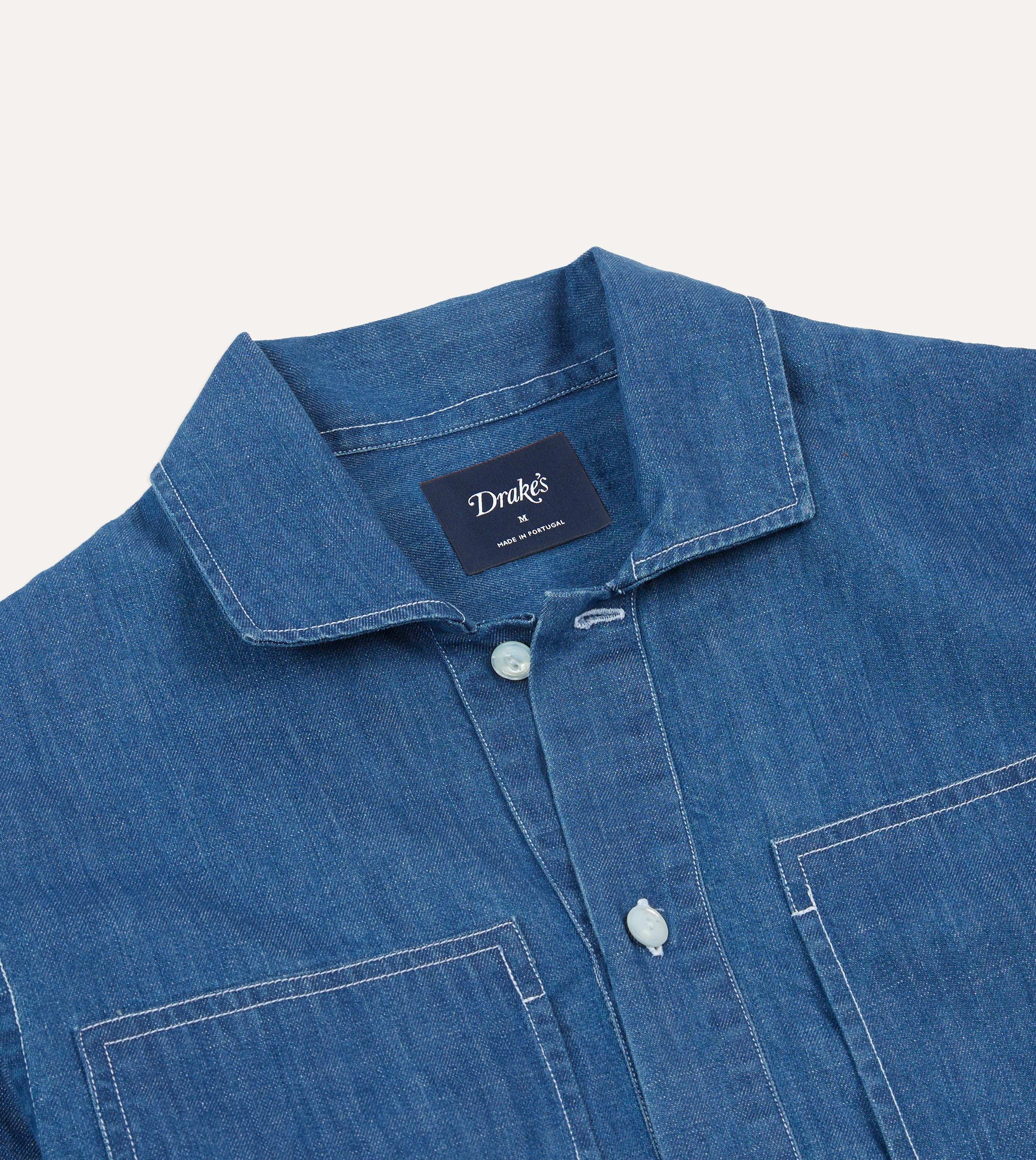 Blue Denim Spread Collar Popover Shirt Lightweight texture