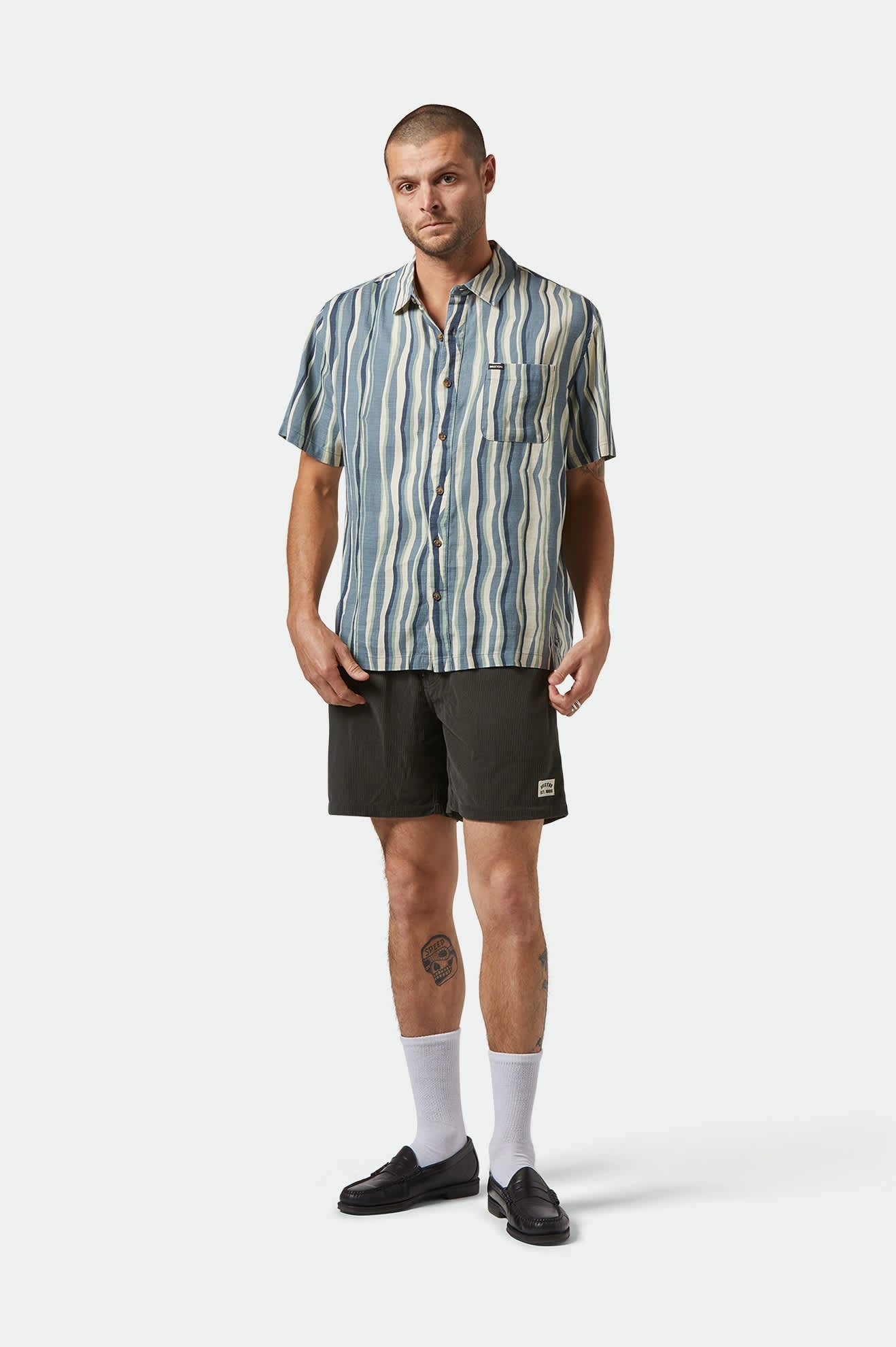 Athleisure Trend CRU Slub Relaxed S/S Shirt - Basalt Blue/Painterly Stripe