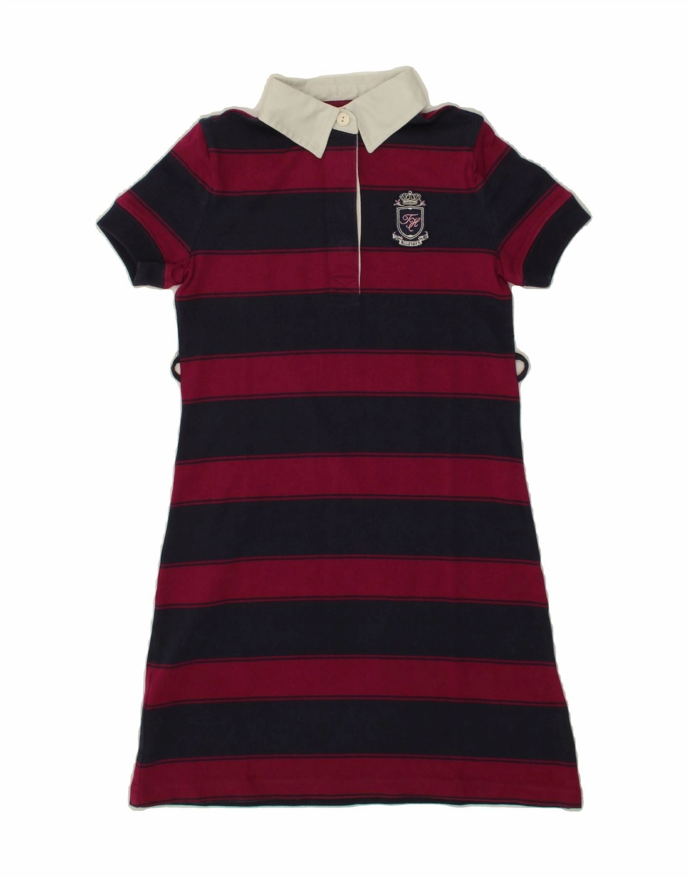 Earth-Tone Beaded-Sleeve TOMMY HILFIGER Girls Polo Dress 8-9 Years Medium  Red Striped Cotton