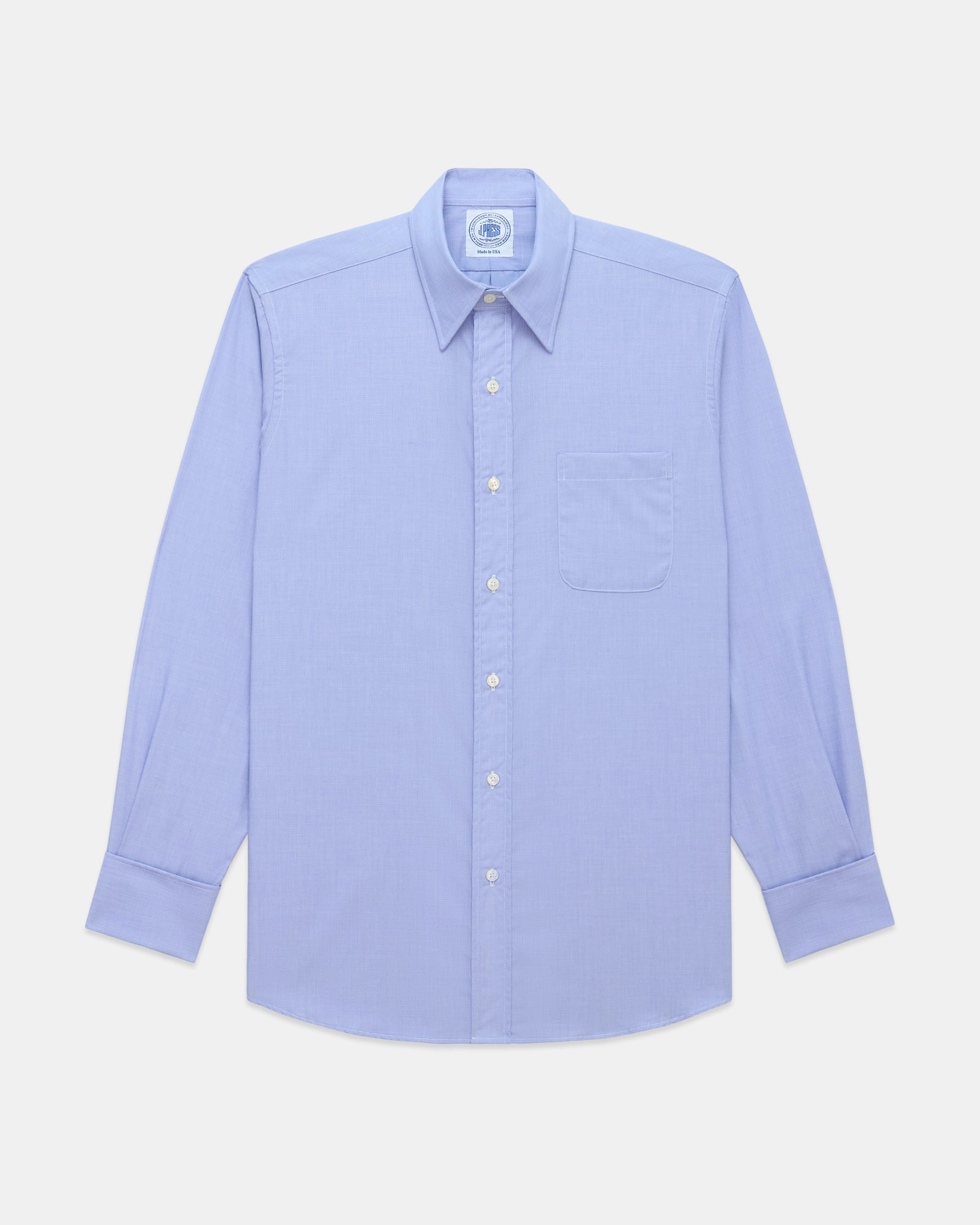 Gym Wear Minimalist Design Made-in-USA Blue End-On-End Point Collar French Cuff Dress Shirt - Classic Fit