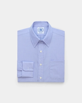 Non Iron Material Gym Appropriate Made-in-USA Blue End-On-End Point Collar French Cuff Dress Shirt - Classic Fit