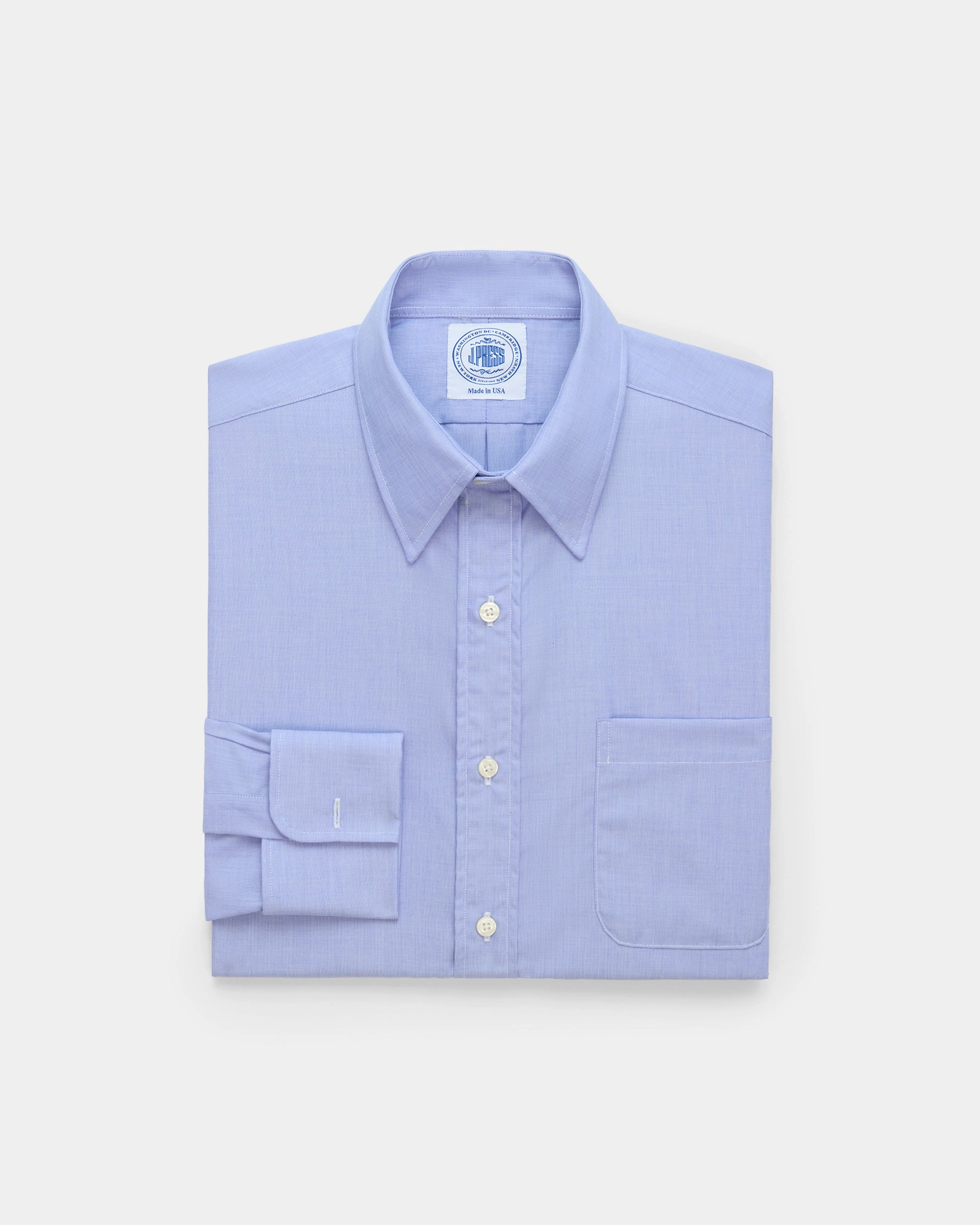 Non Iron Material Gym Appropriate Made-in-USA Blue End-On-End Point Collar French Cuff Dress Shirt - Classic Fit