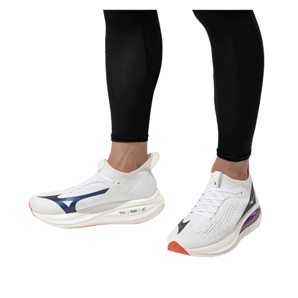hypoallergenic speed equipment Mizuno Men's Neo Vista 2 Running Shoes in White/White/Iris Bloom AW25