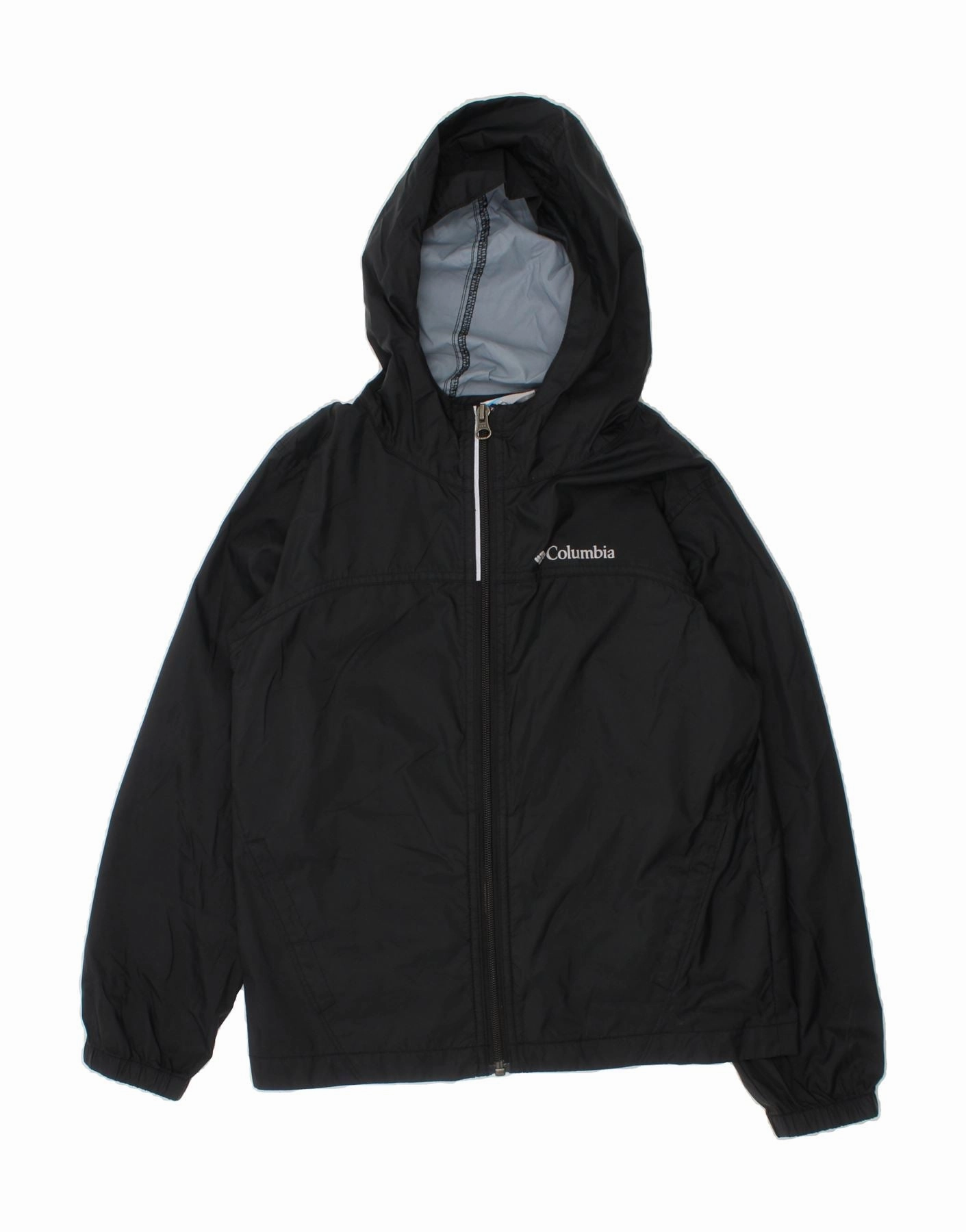COLUMBIA Boys Hooded Rain Jacket 10-11 Years Small Black Nylon Advantage