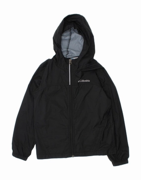 COLUMBIA Boys Hooded Rain Jacket 10-11 Years Small Black Nylon Advantage