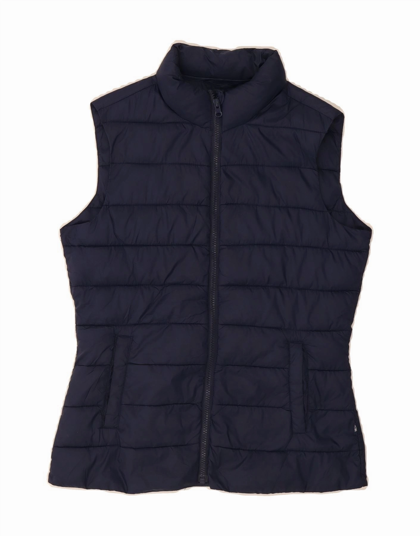 BENETTON Boys Padded Gilet 13-14 Years 3XL Navy Blue Polyester Detachable Collar Guard