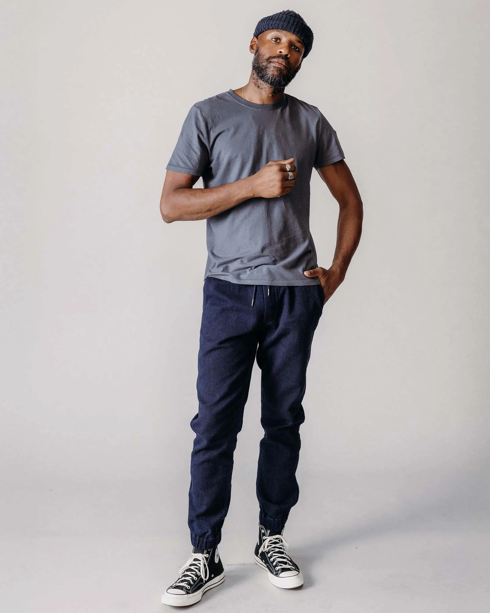 The Apres Pant in Rinsed Indigo Sashiko SecureCargoPockets
