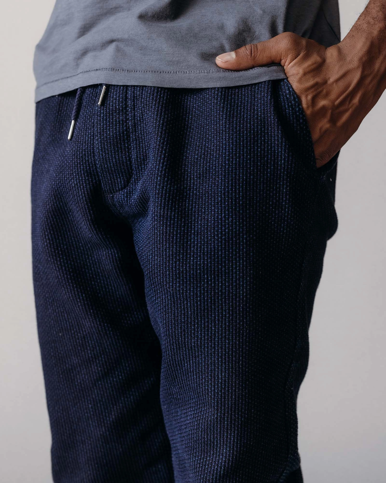 Easy Stretch Stay Flexible The Apres Pant in Rinsed Indigo Sashiko