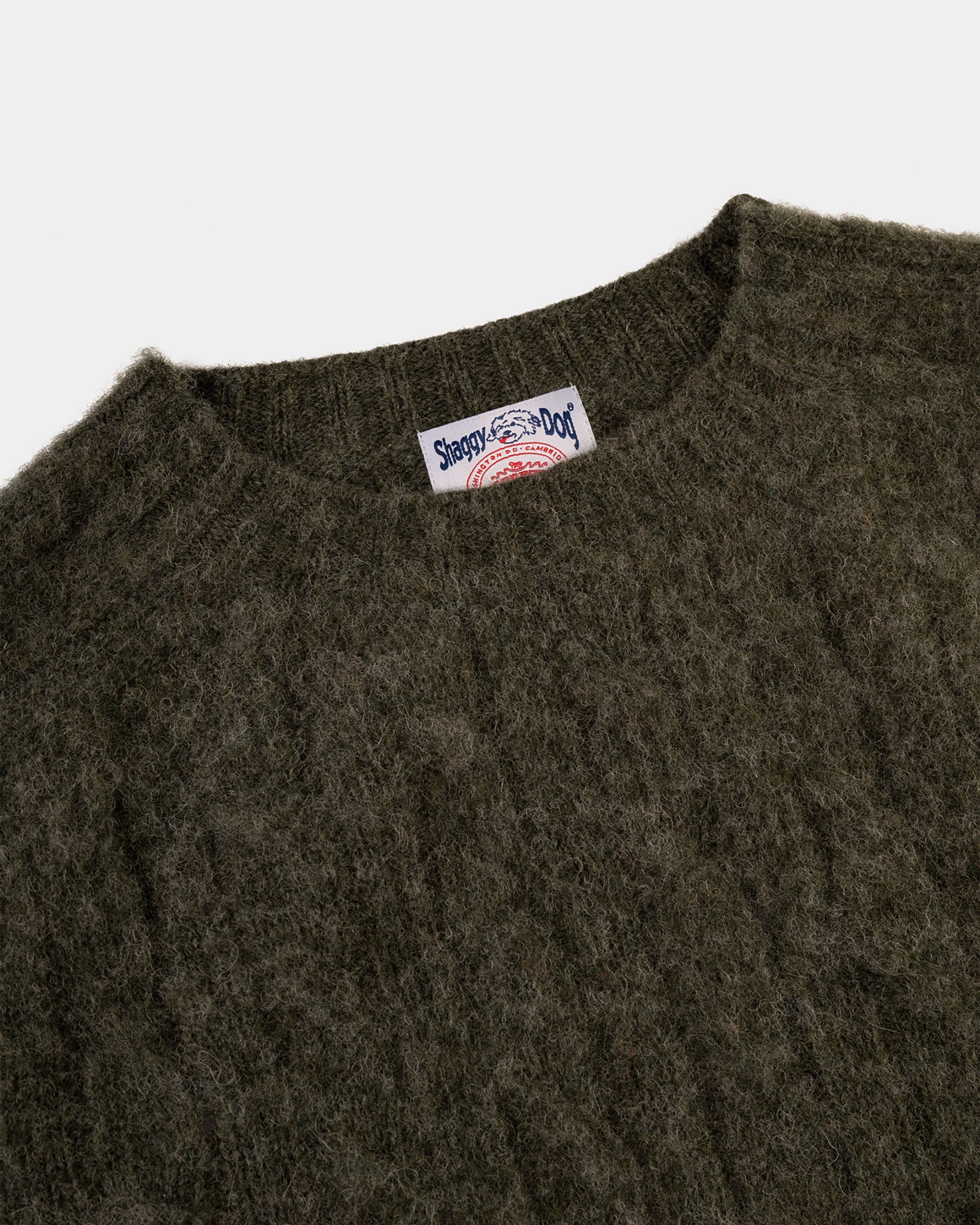 Loopback Fabric Made-in-Scotland Dark Green Shaggy Dog Cableknit Sweater - Classic Fit