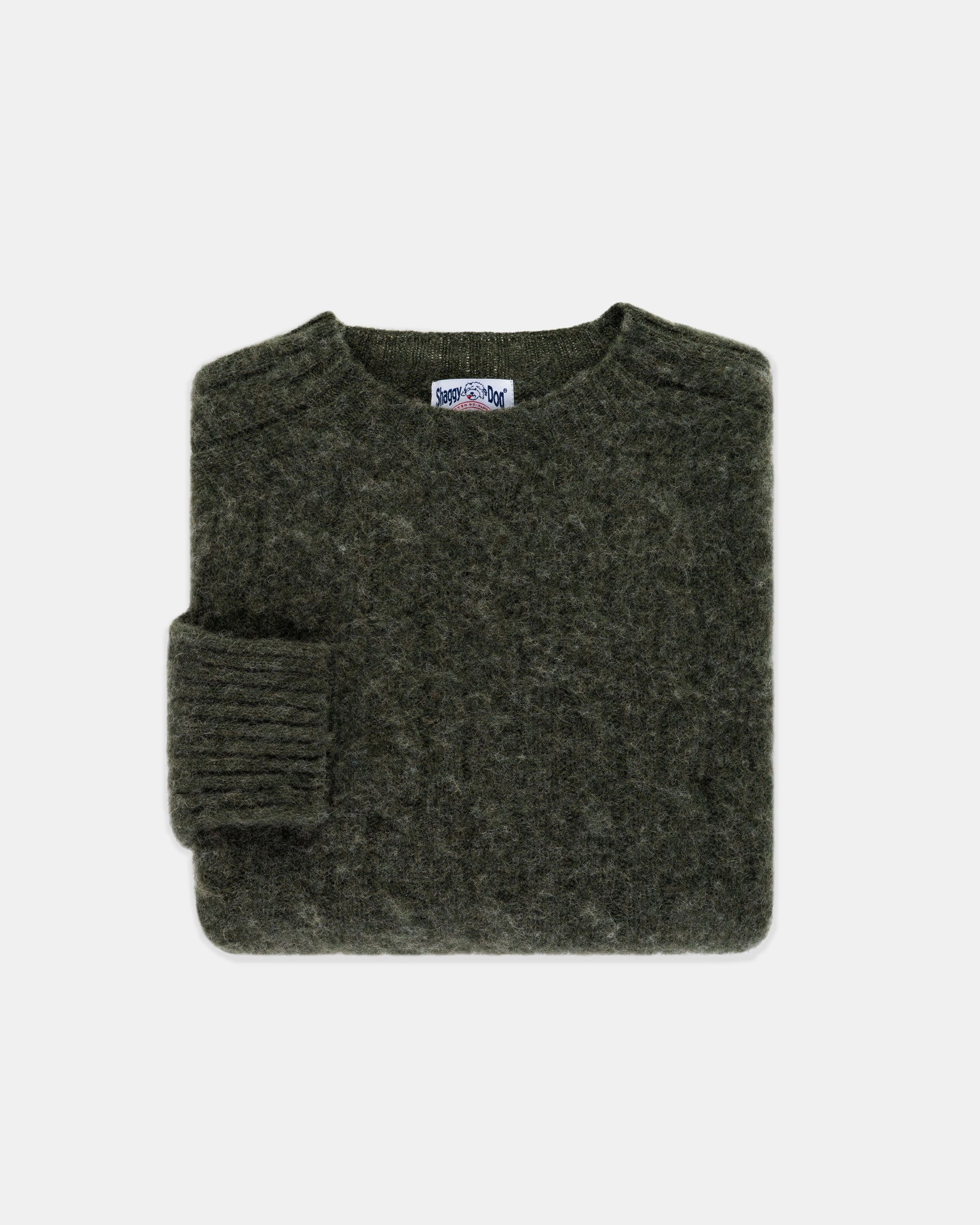 Made-in-Scotland Dark Green Shaggy Dog Cableknit Sweater - Classic Fit Trendy Design Snuggle Fit