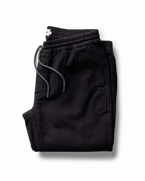 StaticResistantMaterial Tapered Leg Design The Apres Pant in Black Indigo Sashiko