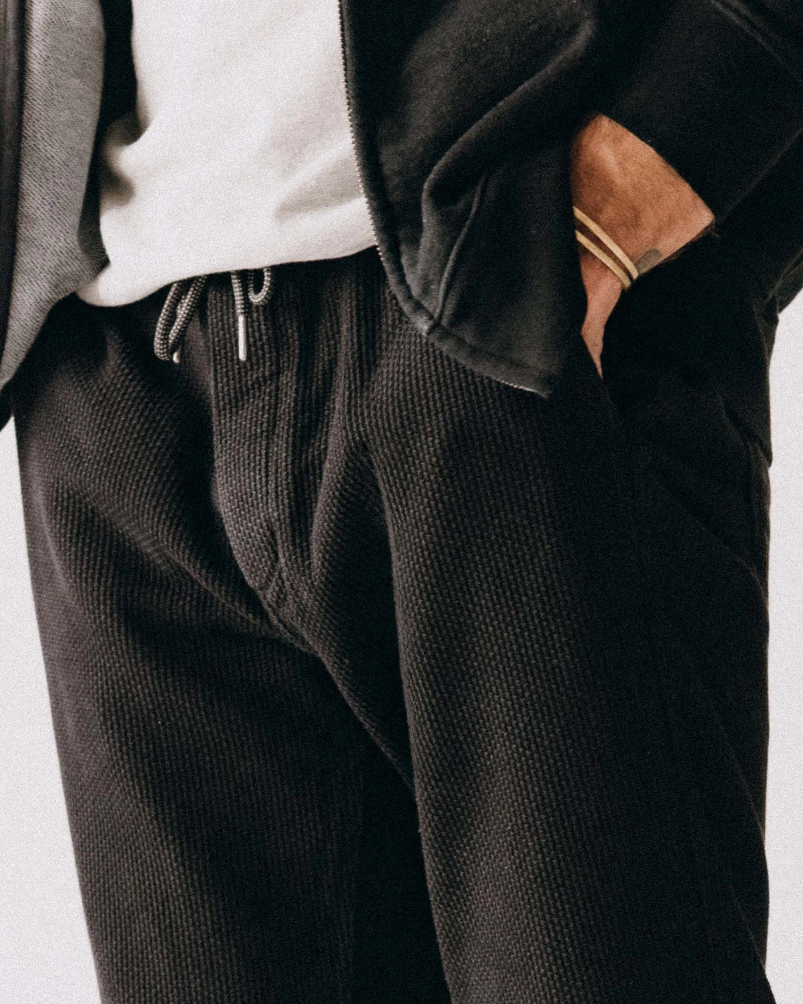 The Apres Pant in Black Indigo Sashiko Everyday Style
