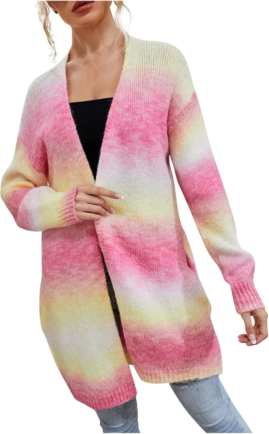 Striped Cardigan Sweaters for Women Open Front Shirt Pockets Long Sleeve Lightweight Coat Fall Oufits Clothes 2024