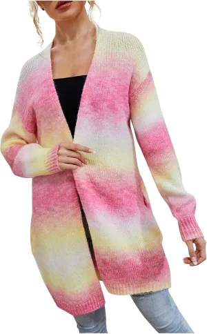Striped Cardigan Sweaters for Women Open Front Shirt Pockets Long Sleeve Lightweight Coat Fall Oufits Clothes 2024