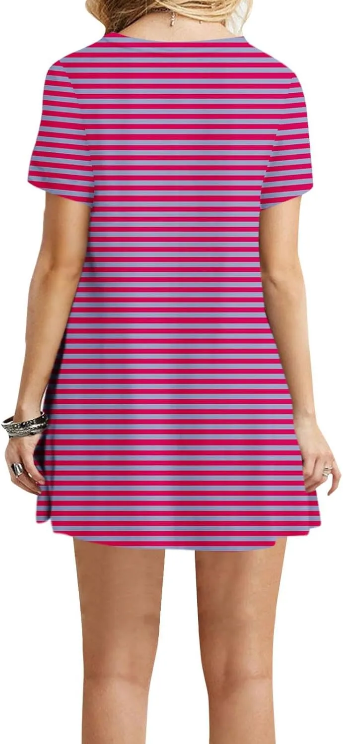 Striped T Shirt Dress for Women Summer Short Sleeve Dress Crew Neck Loose Dress Trendy Casal Dress Sun Beach Dress