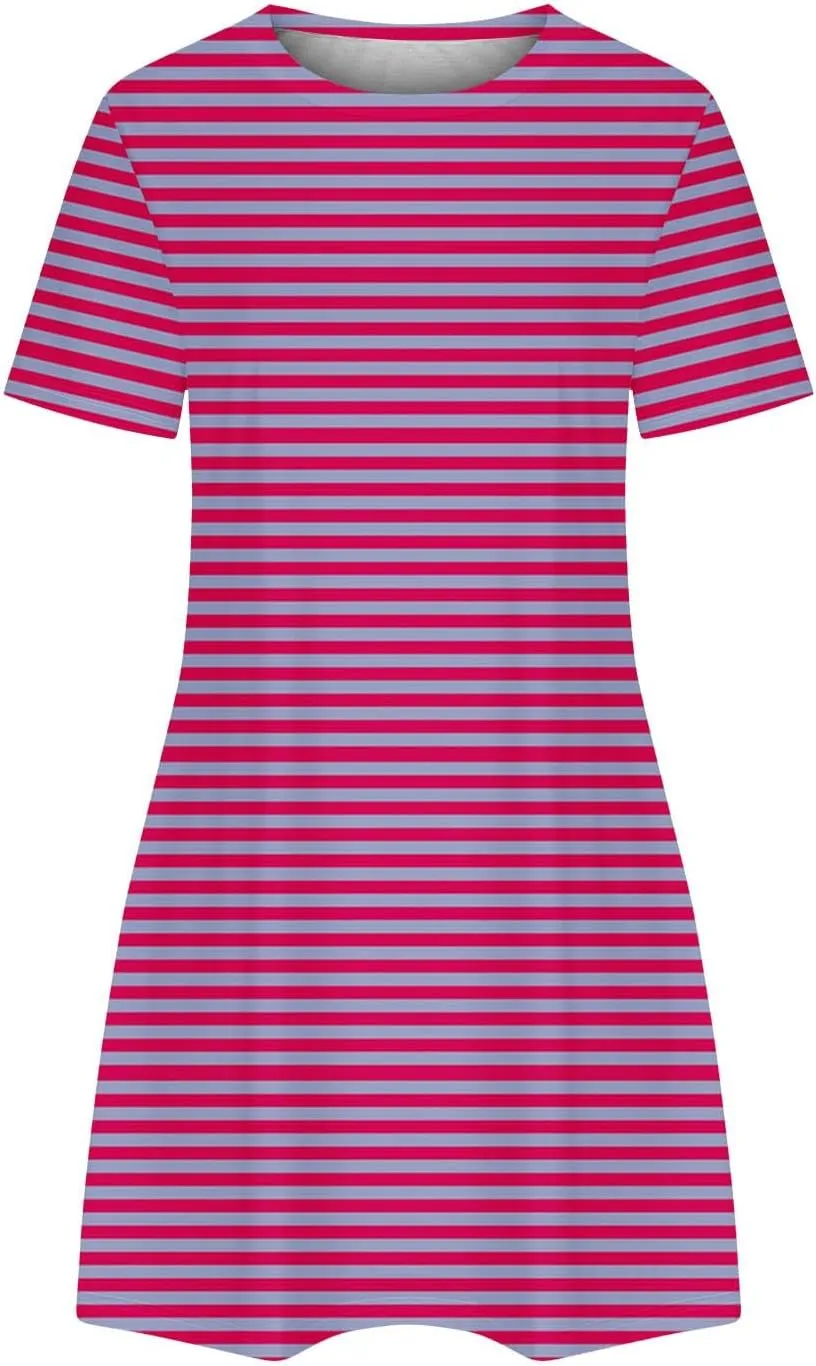 Striped T Shirt Dress for Women Summer Short Sleeve Dress Crew Neck Loose Dress Trendy Casal Dress Sun Beach Dress