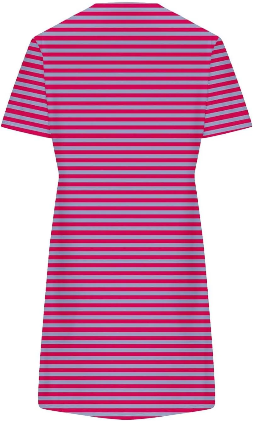 Striped T Shirt Dress for Women Summer Short Sleeve Dress Crew Neck Loose Dress Trendy Casal Dress Sun Beach Dress