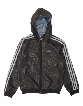 Flexible Cuff ADIDAS Boys Hooded Reversible Jacket 11-12 Years Black Polyester