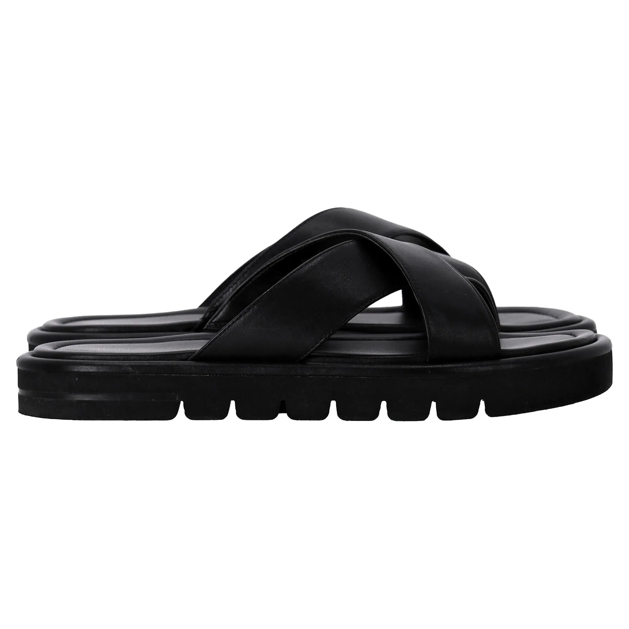 Stuart Weitzman Elodie Slide Sandals in Black Leather Cushioned
