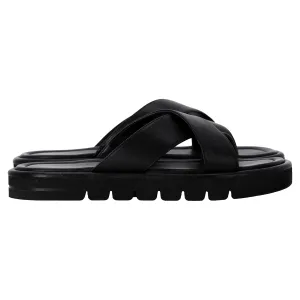 Stuart Weitzman Elodie Slide Sandals in Black Leather Cushioned