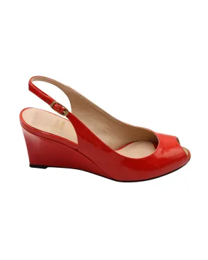 Walk Active Stuart Weitzman Slingback Peep-Toe Wedge in Red Patent Leather