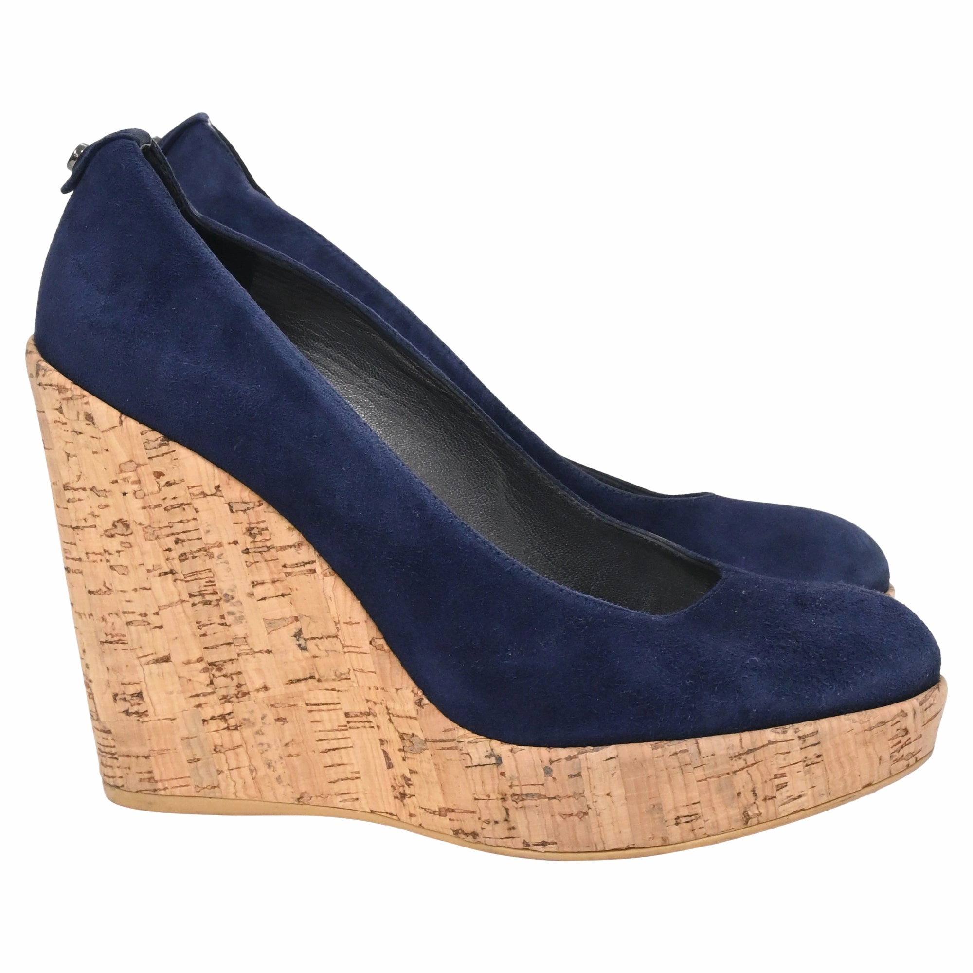 Stuart Weitzman Corkswoon Wedge Pumps in Navy Blue Suede Classic Style