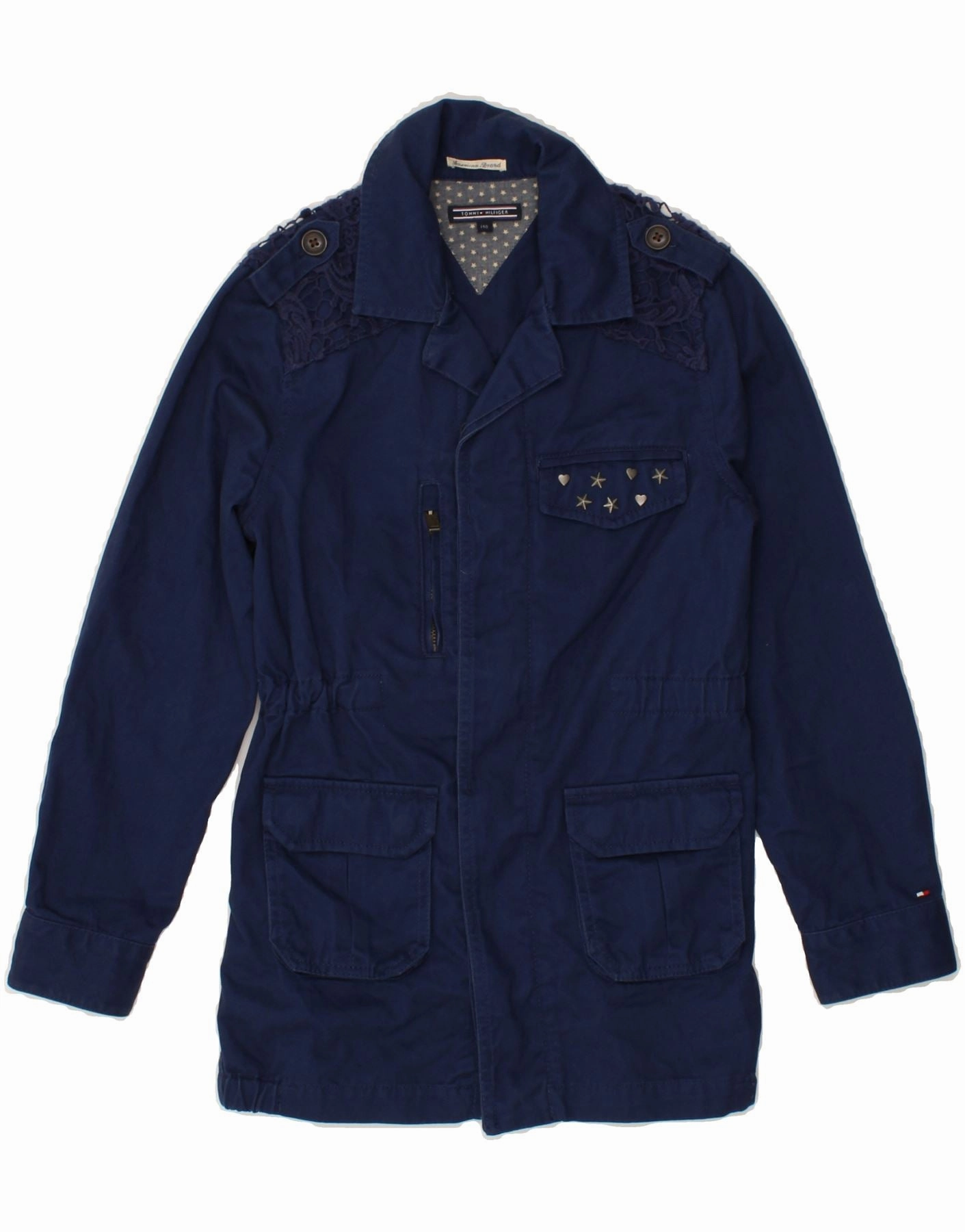 WaterResistant Shell Recognize TOMMY HILFIGER Boys Military Jacket 10-11 Years Navy Blue Floral Cotton