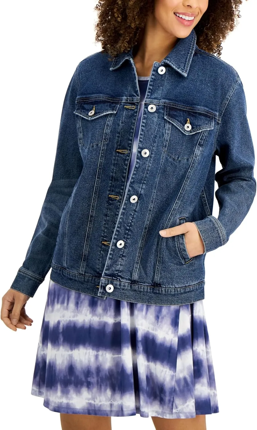 Style & Co. Womens Denim Trucker Jacket Famous XS