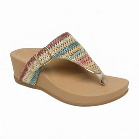 Women's Kate Thong Wedge In Multi Woven Foot Support Step Secure