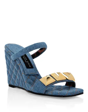 Denim Sandals Wedge Studs Graceful Lift