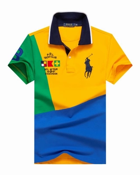 RL Yellow/Blue Multi Big Pony Short Sleeve Men Polo stain resistant coating Cozy Comfort