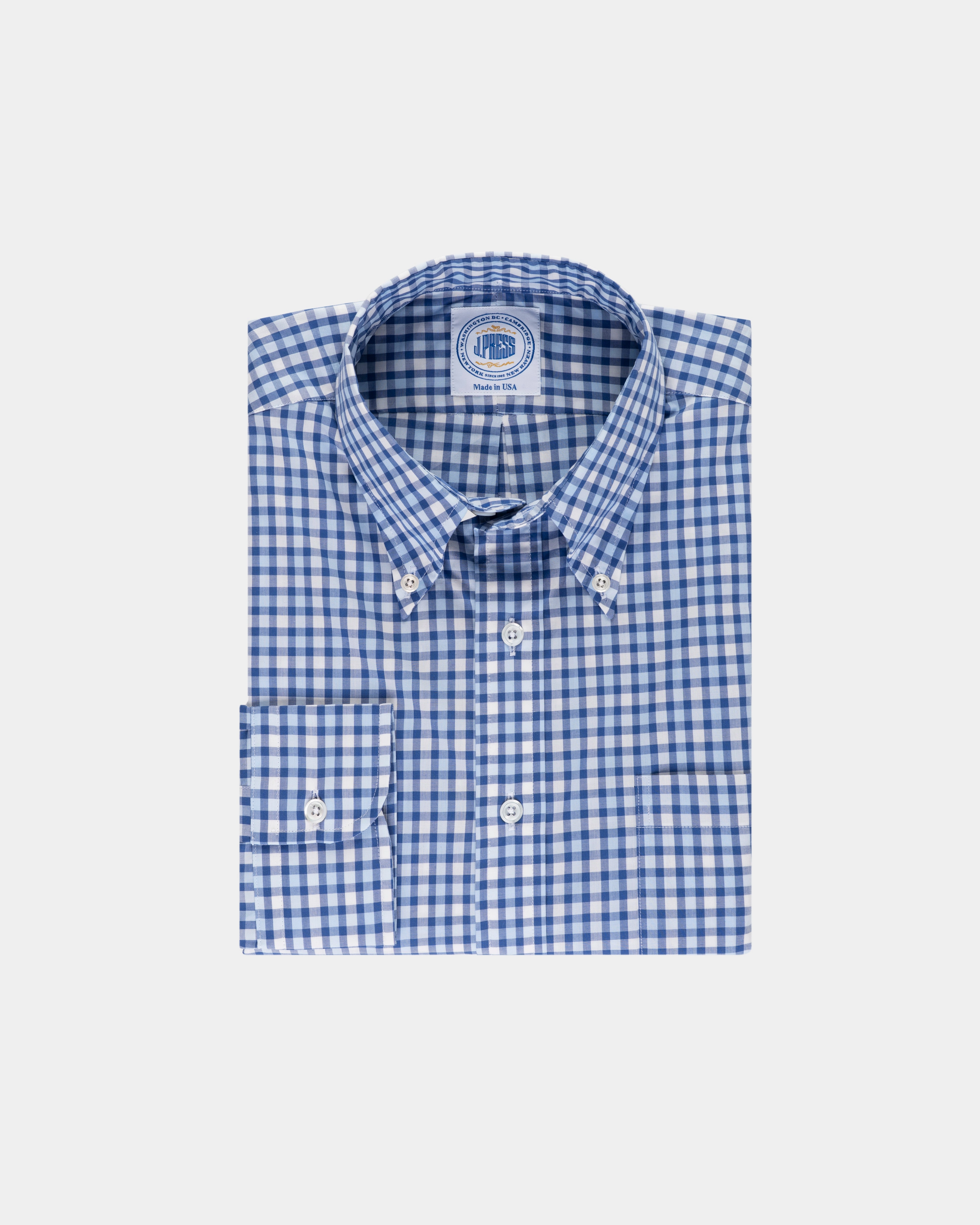 Anti Static Fabric Made-in-USA Navy & Light Blue Check Sport Shirt - Classic Fit