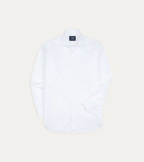 White Cotton Spread Collar Poplin Shirt Hooded Neckline